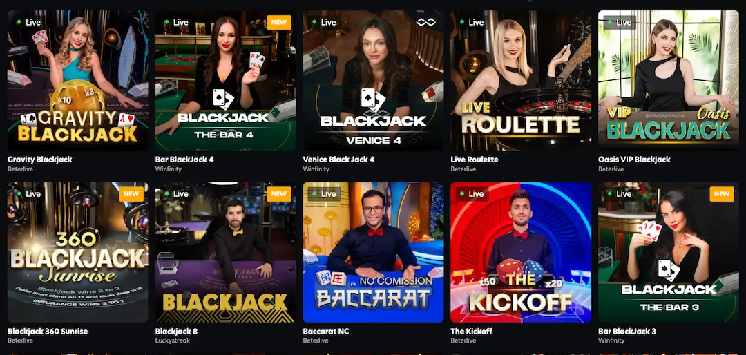 Live Dealer Games section at Queen Vegas