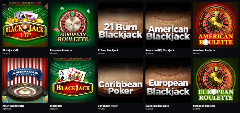 Table Games catalogue at Queen Vegas Casino New Zealand